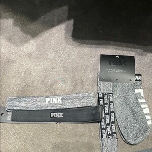 PINK Victoria's Secret Black and Gray  Socks and Headband Set